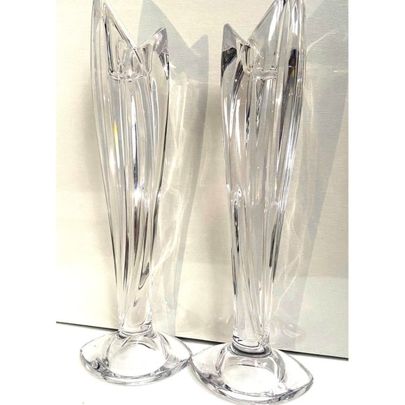 WATERFORD MARQUIS CRYSTAL PALMA CANDLESTICKS SCULPTED LEAVES MADE IN AUSTRIA - Picture 2 of 7